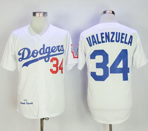 Mitchell And Ness 1981 Dodgers #34 Fernando Valenzuela White Throwback Stitched MLB Jersey